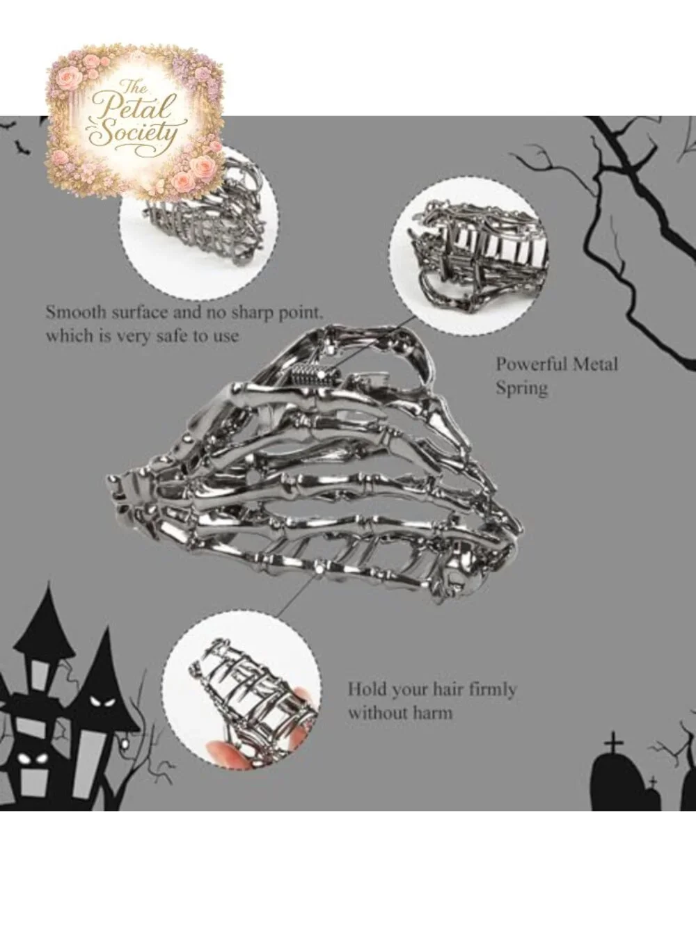 4 Piece Gothic Hair Clips Metal Skull Bat Spider Web Claw Clips